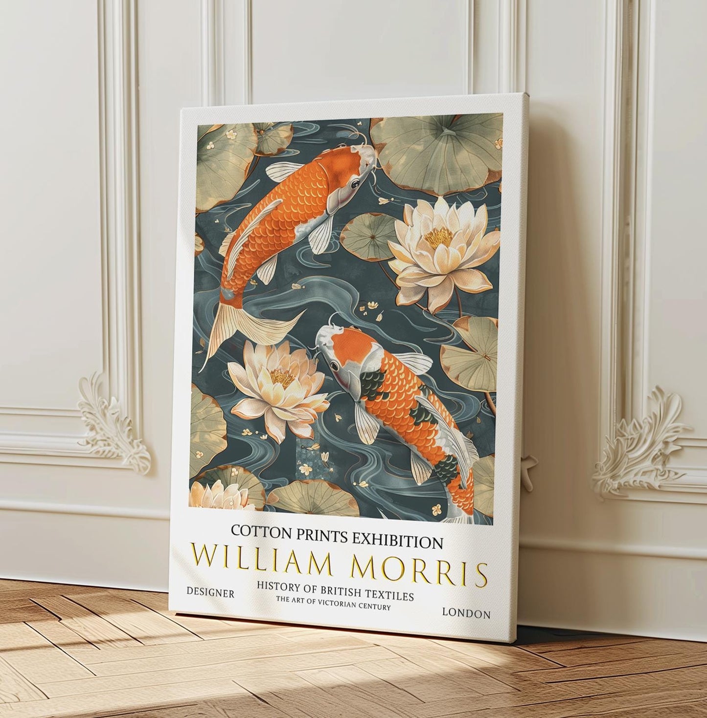 William Morris Canvas, William Morris Exhibition Print on Canvas, William Morris Print, Textile Canvas, Floral Wall Art, Koi Fish Canvas