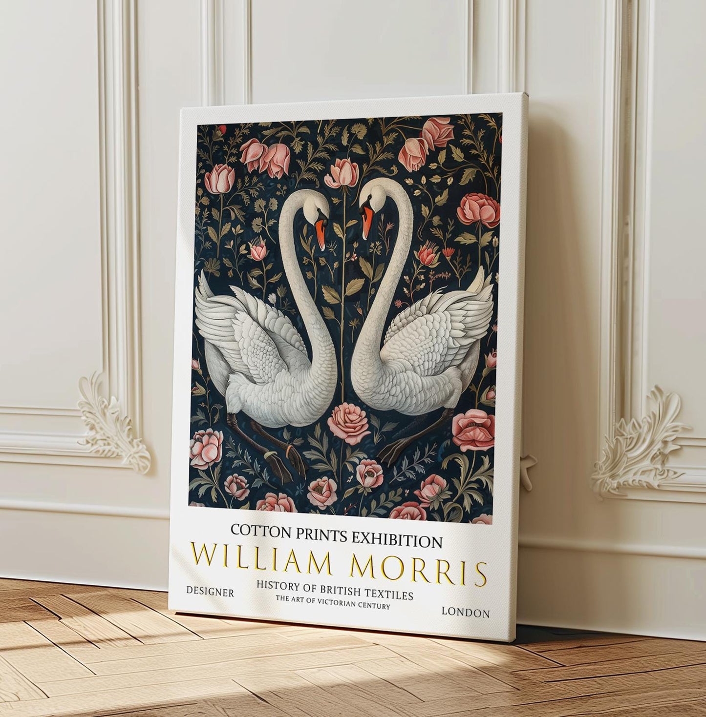 William Morris Canvas, William Morris Exhibition Print on Canvas, William Morris Print, Textile Canvas, Floral Wall Art, Swans Canvas