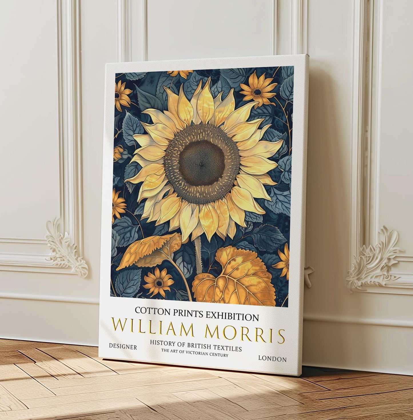 William Morris Canvas, William Morris Exhibition Print on Canvas, William Morris Print, Textile Canvas, Floral Wall Art, Sunflower Canvas