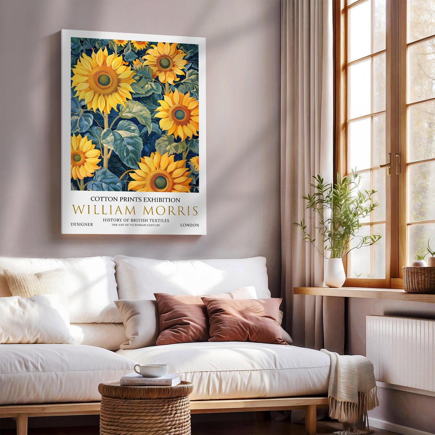 William Morris Canvas, William Morris Exhibition Print on Canvas, William Morris Print, Floral Canvas, Textiles Wall Art, Sunflowers Canvas