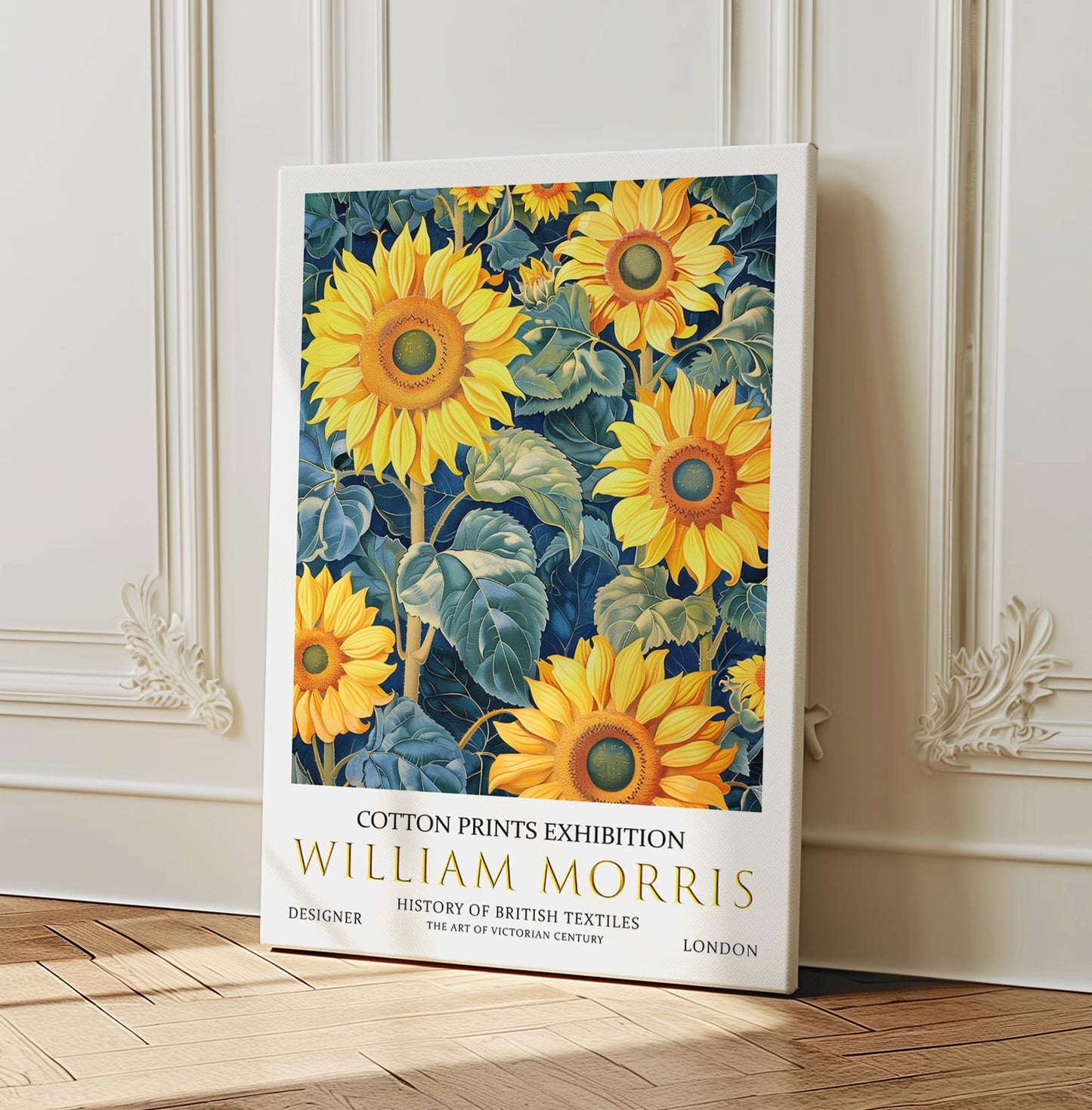 William Morris Canvas, William Morris Exhibition Print on Canvas, William Morris Print, Floral Canvas, Textiles Wall Art, Sunflowers Canvas