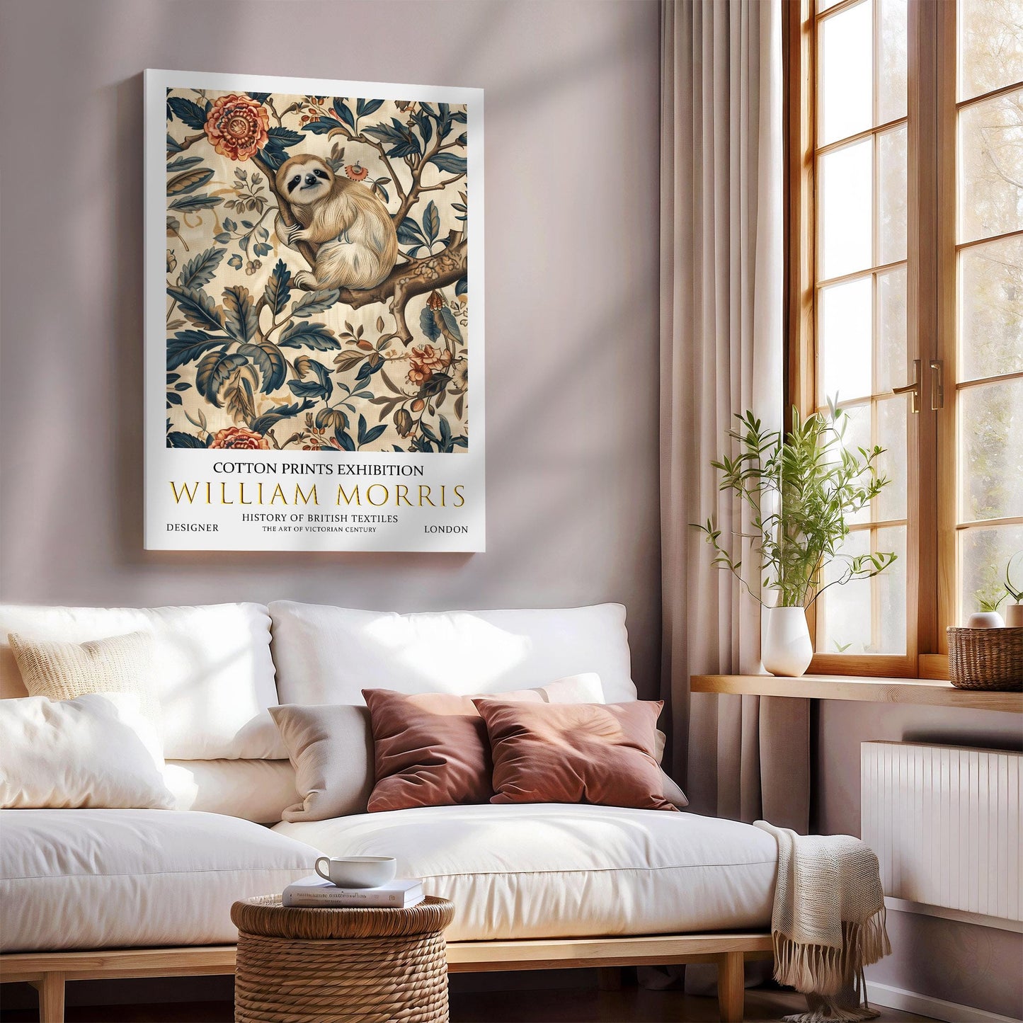 William Morris Canvas, William Morris Exhibition Print on Canvas, William Morris Print, Textile Canvas, Floral Wall Art, Sloth Canvas