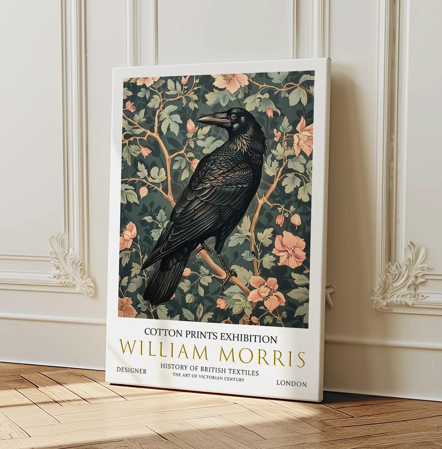 William Morris Canvas, William Morris Exhibition Print on Canvas, William Morris Print, Floral Canvas, Textile Wall Art, Raven Canvas