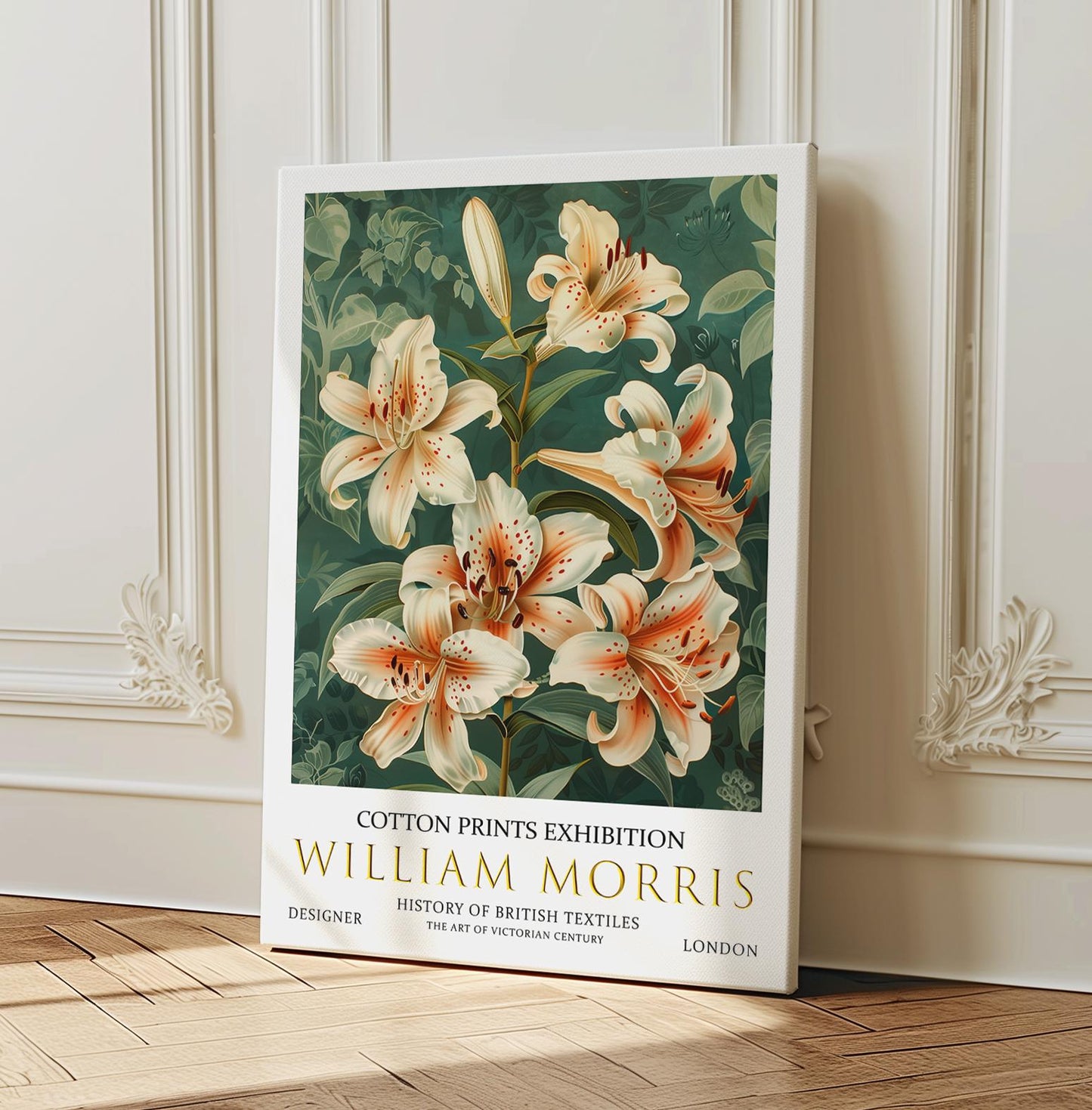 William Morris Canvas, William Morris Exhibition Print on Canvas, William Morris Print, Textile Canvas, Floral Wall Art, Lilies Canvas