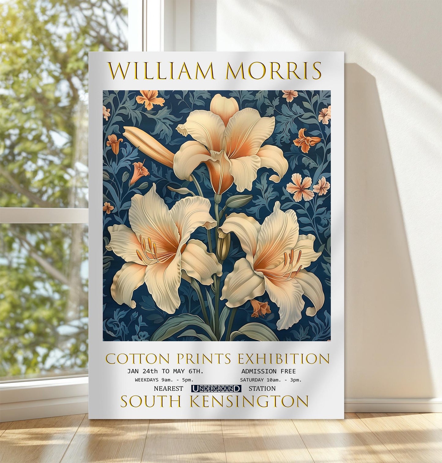 William Morris Canvas, William Morris Exhibition Print on Canvas, William Morris Print, Floral Canvas, Textiles Wall Art, Lilies Canvas