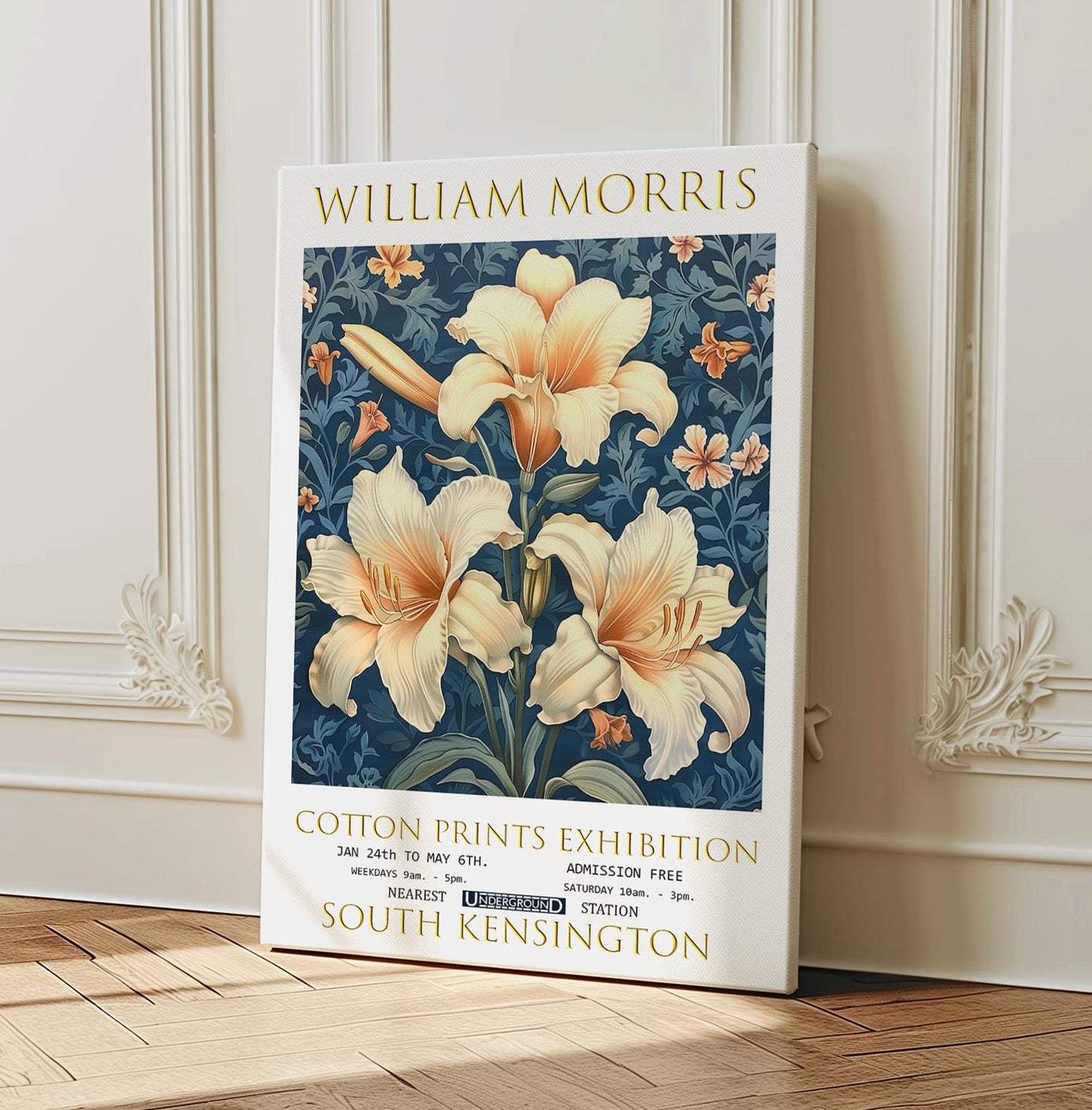 William Morris Canvas, William Morris Exhibition Print on Canvas, William Morris Print, Floral Canvas, Textiles Wall Art, Lilies Canvas