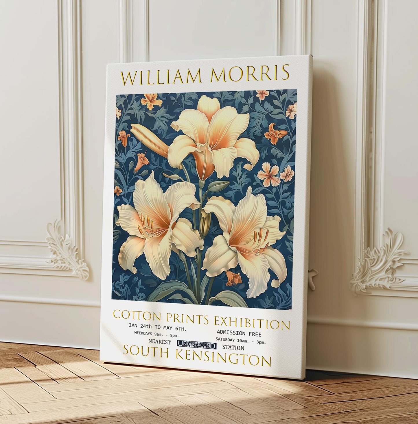 William Morris Lilies Canvas, William Morris Exhibition Print on Canvas, William Morris Print, Floral Canvas, Textiles Wall Art, Wall Decor