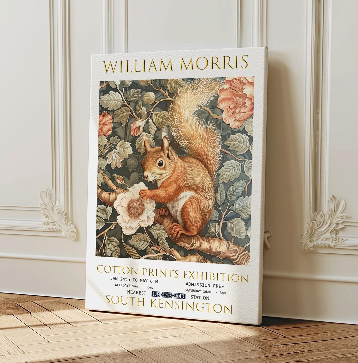 William Morris Canvas, William Morris Exhibition Print, William Morris Print, Textile Canvas Art, Floral Wall Art, Squirrel Canvas