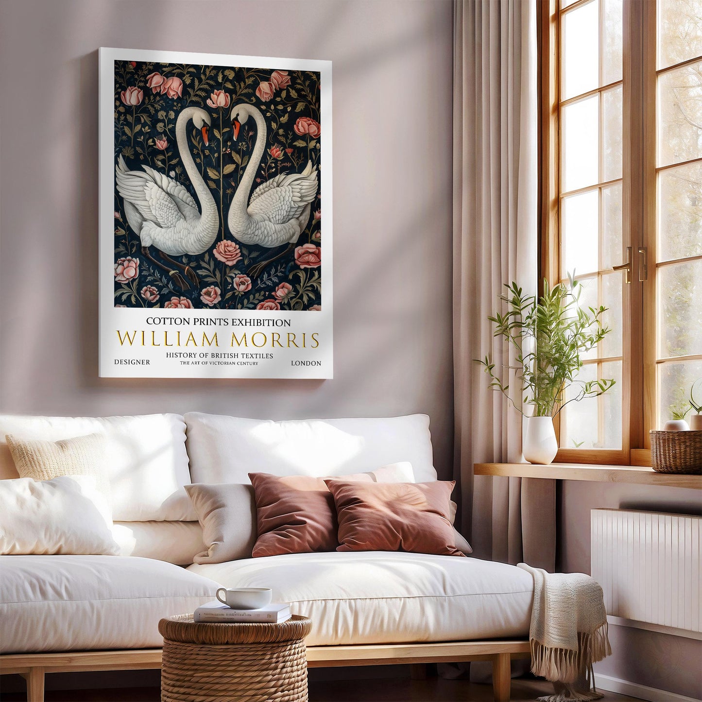 William Morris Canvas, William Morris Exhibition Print on Canvas, William Morris Print, Textile Canvas, Floral Wall Art, Swans Canvas