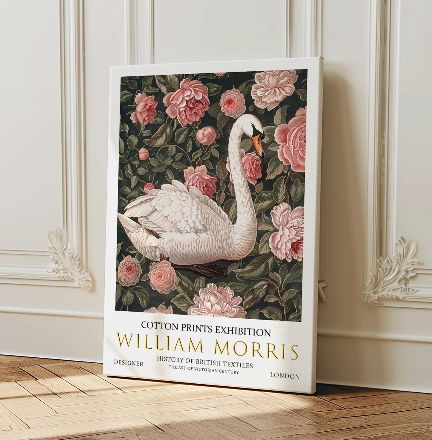 William Morris Canvas, William Morris Exhibition Print on Canvas, William Morris Print, Textile Canvas, Floral Wall Art, Swan Canvas