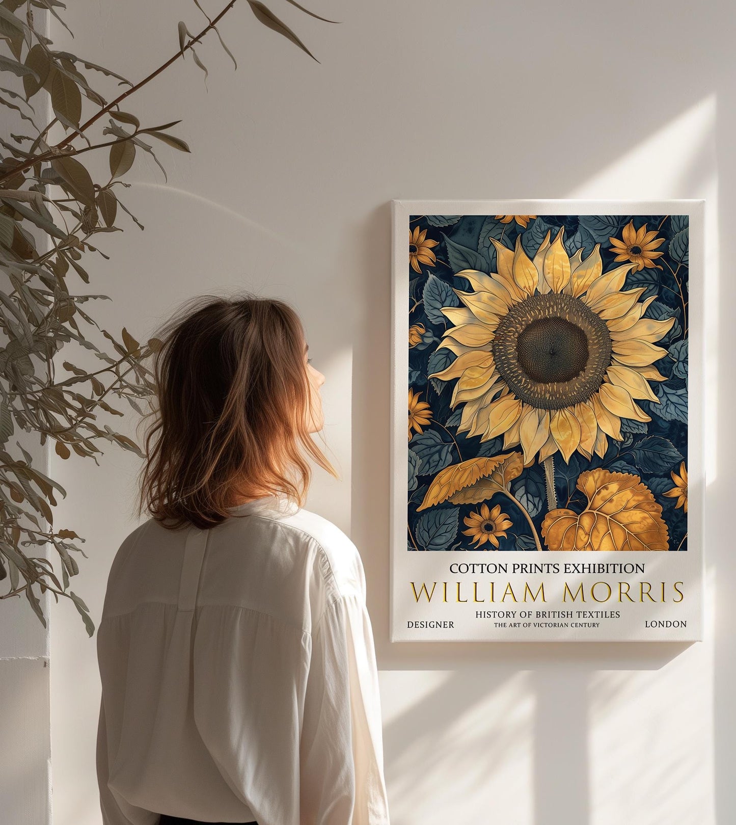 William Morris Canvas, William Morris Exhibition Print on Canvas, William Morris Print, Textile Canvas, Floral Wall Art, Sunflower Canvas