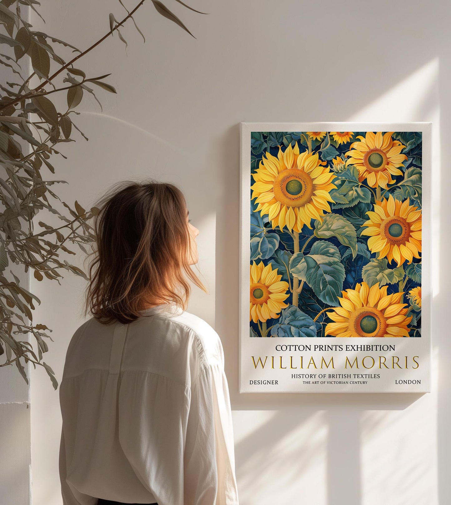 William Morris Canvas, William Morris Exhibition Print on Canvas, William Morris Print, Floral Canvas, Textiles Wall Art, Sunflowers Canvas