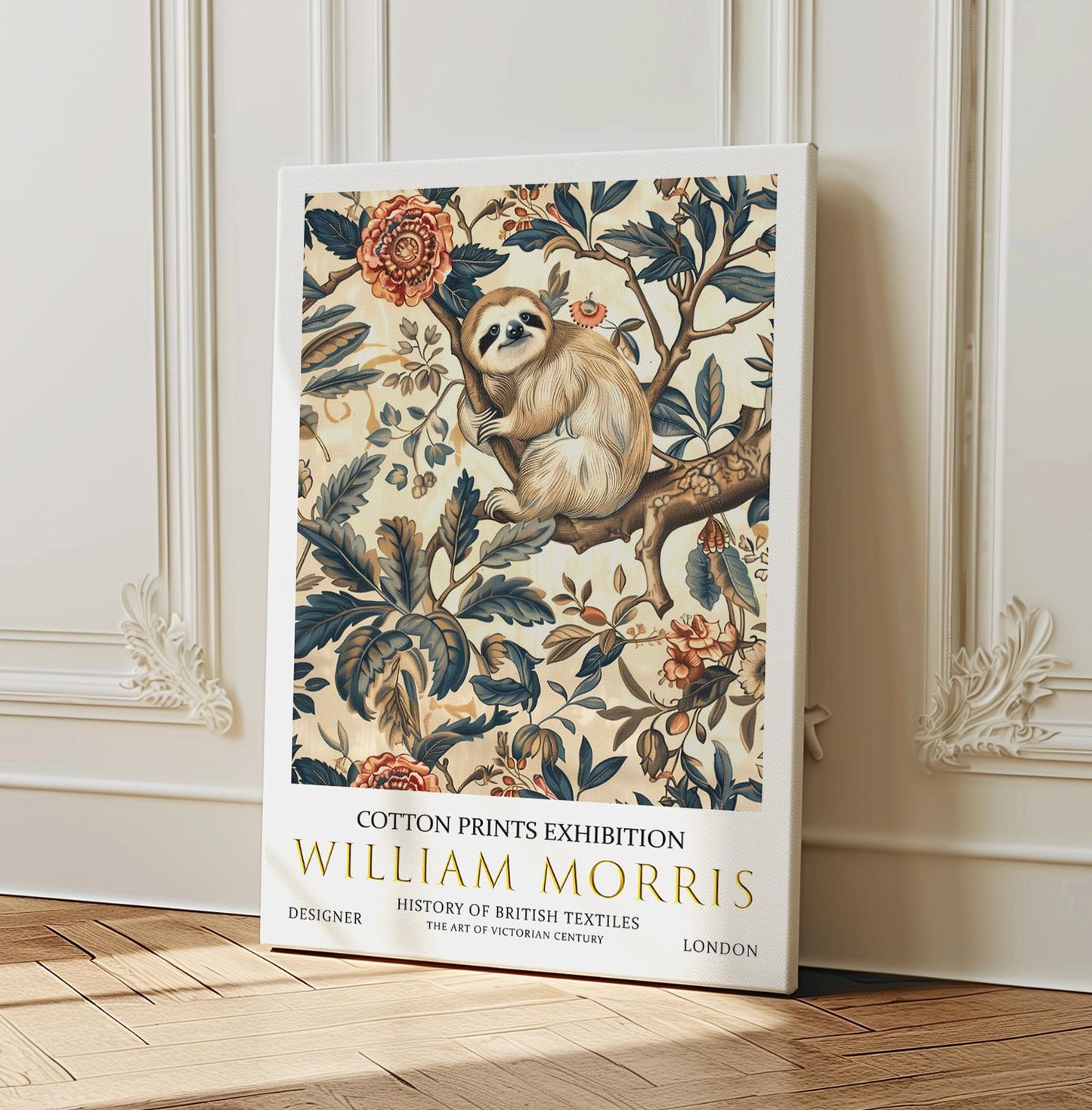 William Morris Canvas, William Morris Exhibition Print on Canvas, William Morris Print, Textile Canvas, Floral Wall Art, Sloth Canvas