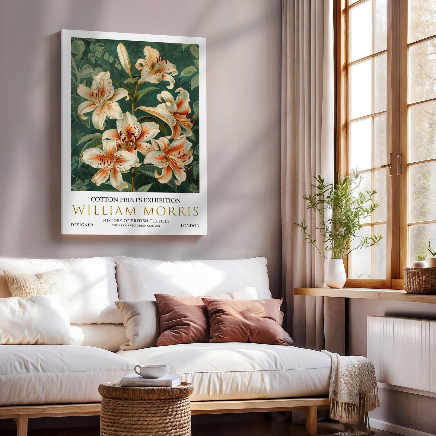 William Morris Canvas, William Morris Exhibition Print on Canvas, William Morris Print, Textile Canvas, Floral Wall Art, Lilies Canvas