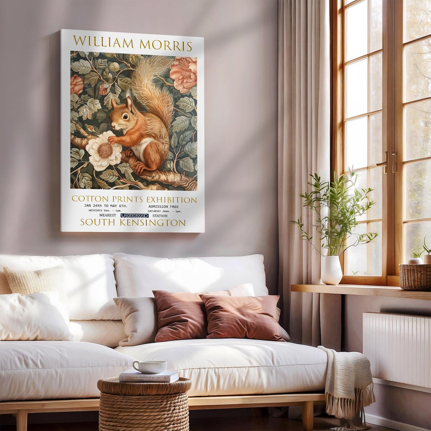 William Morris Canvas, William Morris Exhibition Print, William Morris Print, Textile Canvas Art, Floral Wall Art, Squirrel Canvas