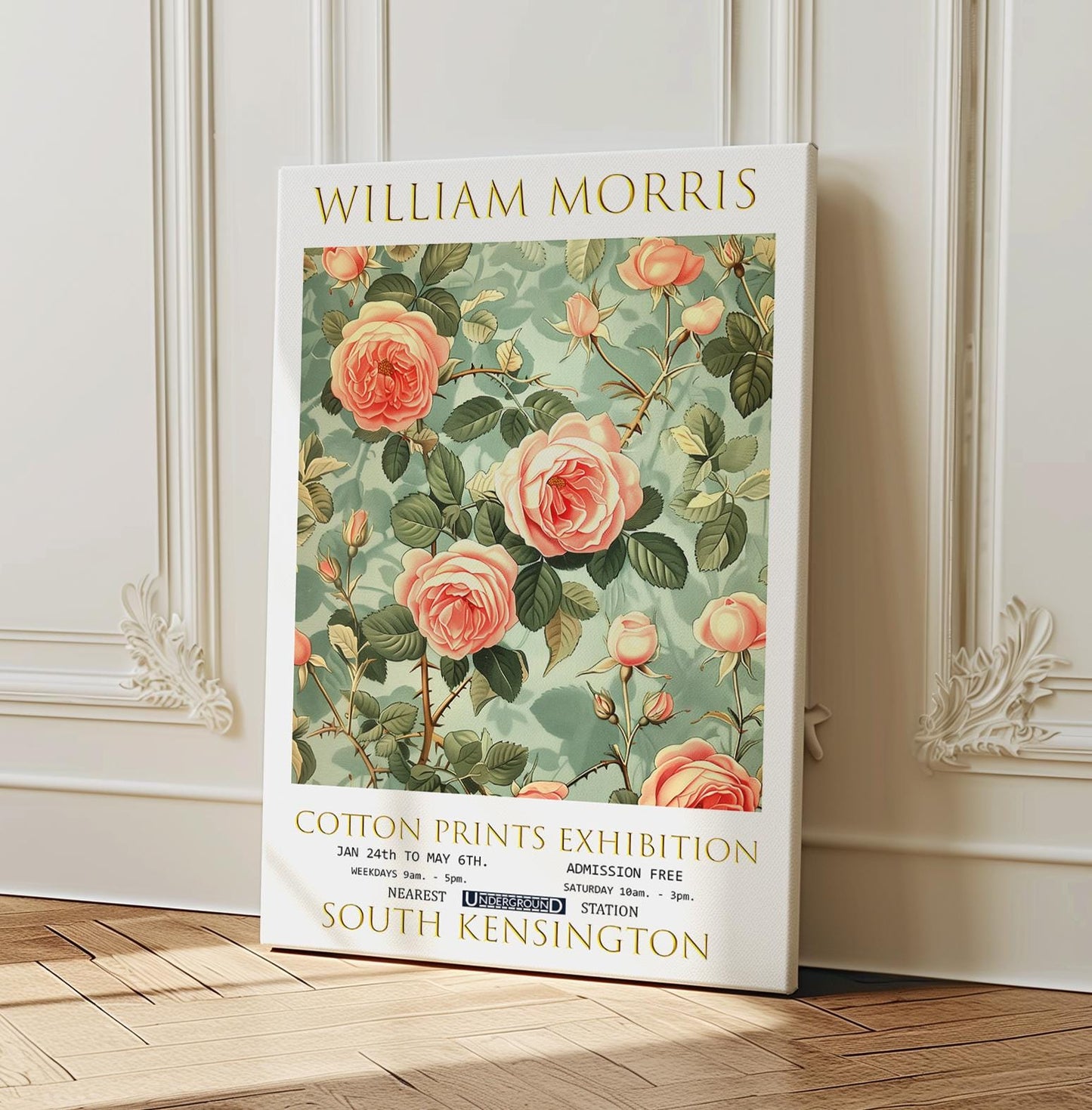 William Morris Canvas, William Morris Exhibition Print, William Morris Print, Textile Canvas Art, Floral Wall Art, Roses Canvas