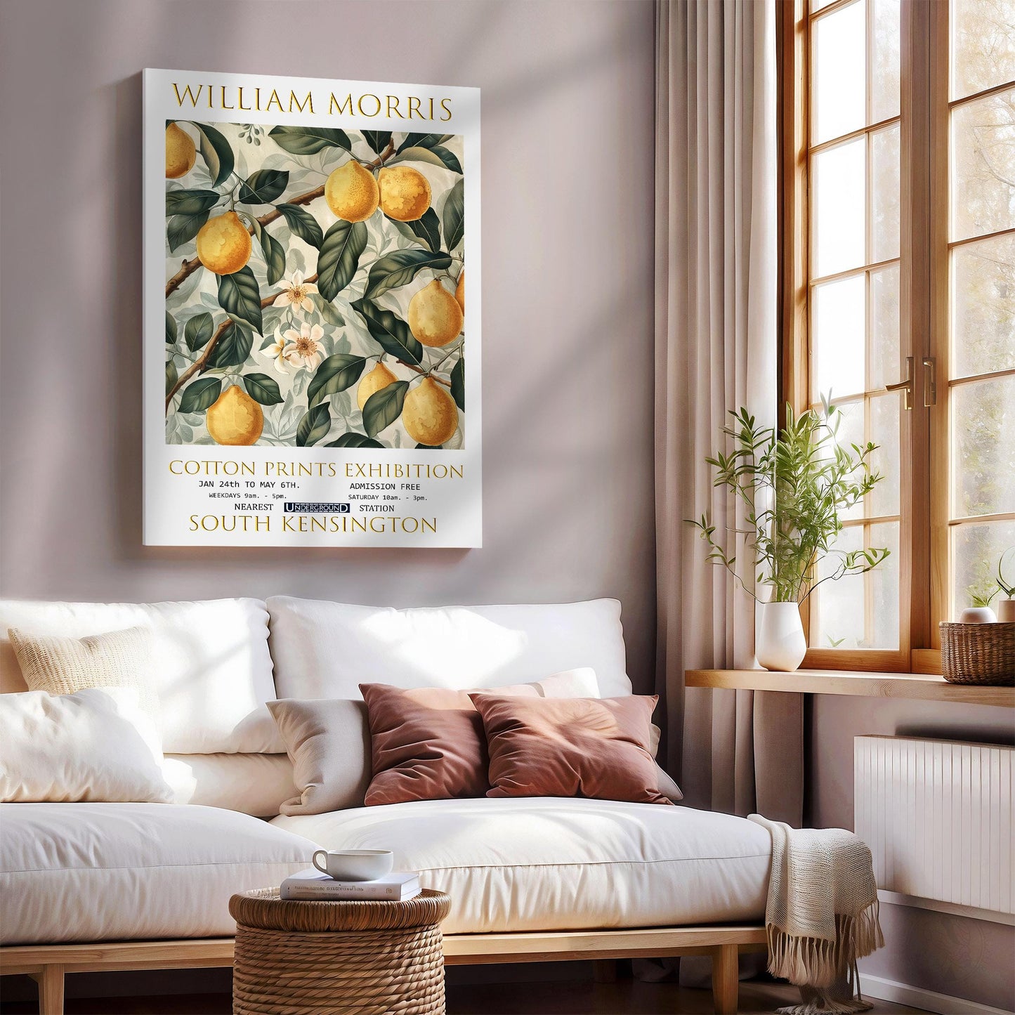 William Morris Canvas, William Morris Exhibition Print, William Morris Print, Textile Canvas Art, Floral Wall Art, Lemon Tree Canvas