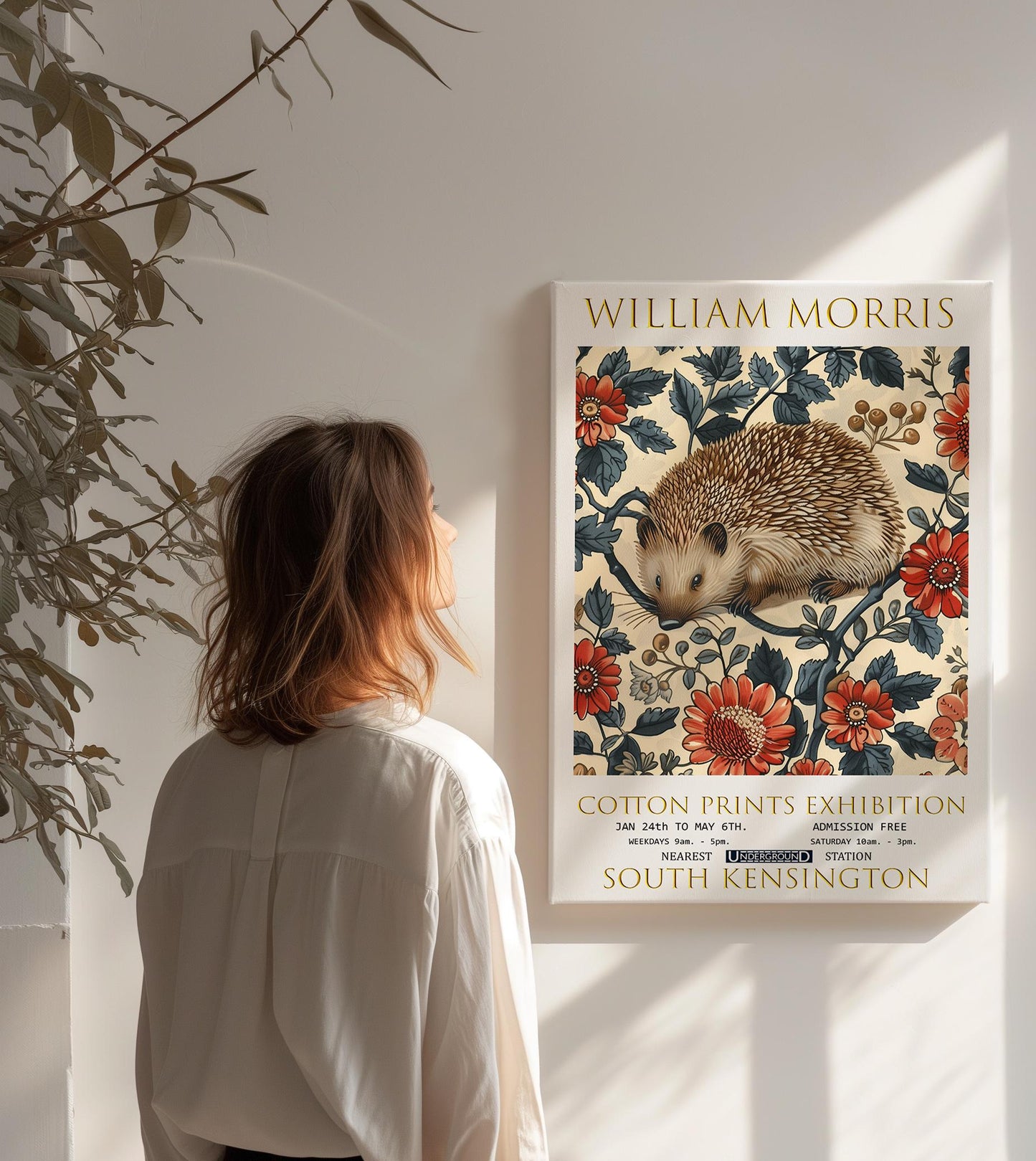 William Morris Hedgehog Canvas, William Morris Exhibition Poster, William Morris Print, Textiles Canvas, Floral Wall Art, Canvas Art Print