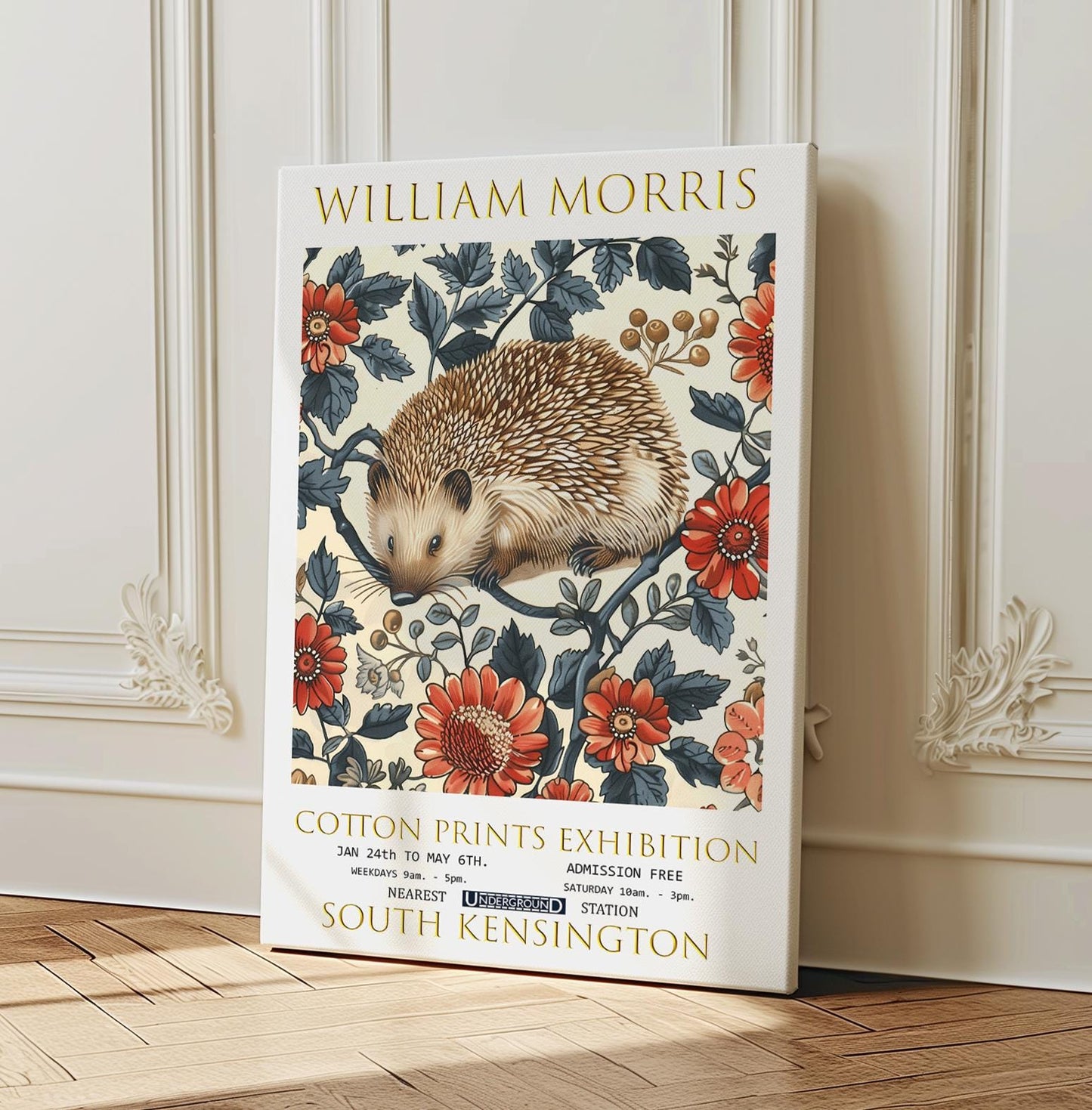William Morris Hedgehog Canvas, William Morris Exhibition Poster, William Morris Print, Textiles Canvas, Floral Wall Art, Canvas Art Print