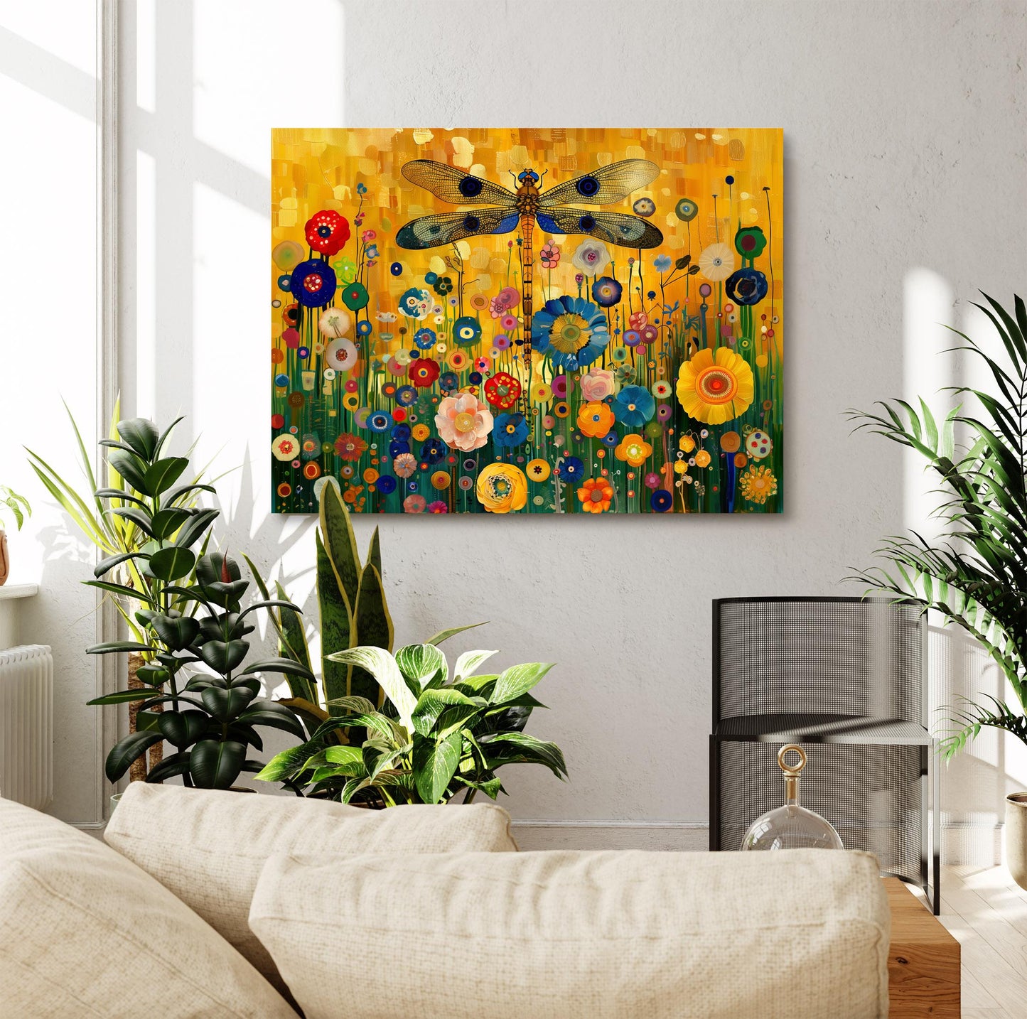 Gustav Klimt Dragonfly Canvas, Gustav Klimt Exhibition Print, Gustav Klimt Print, Floral Poster, Flower Garden Art, Botanical Wall Art