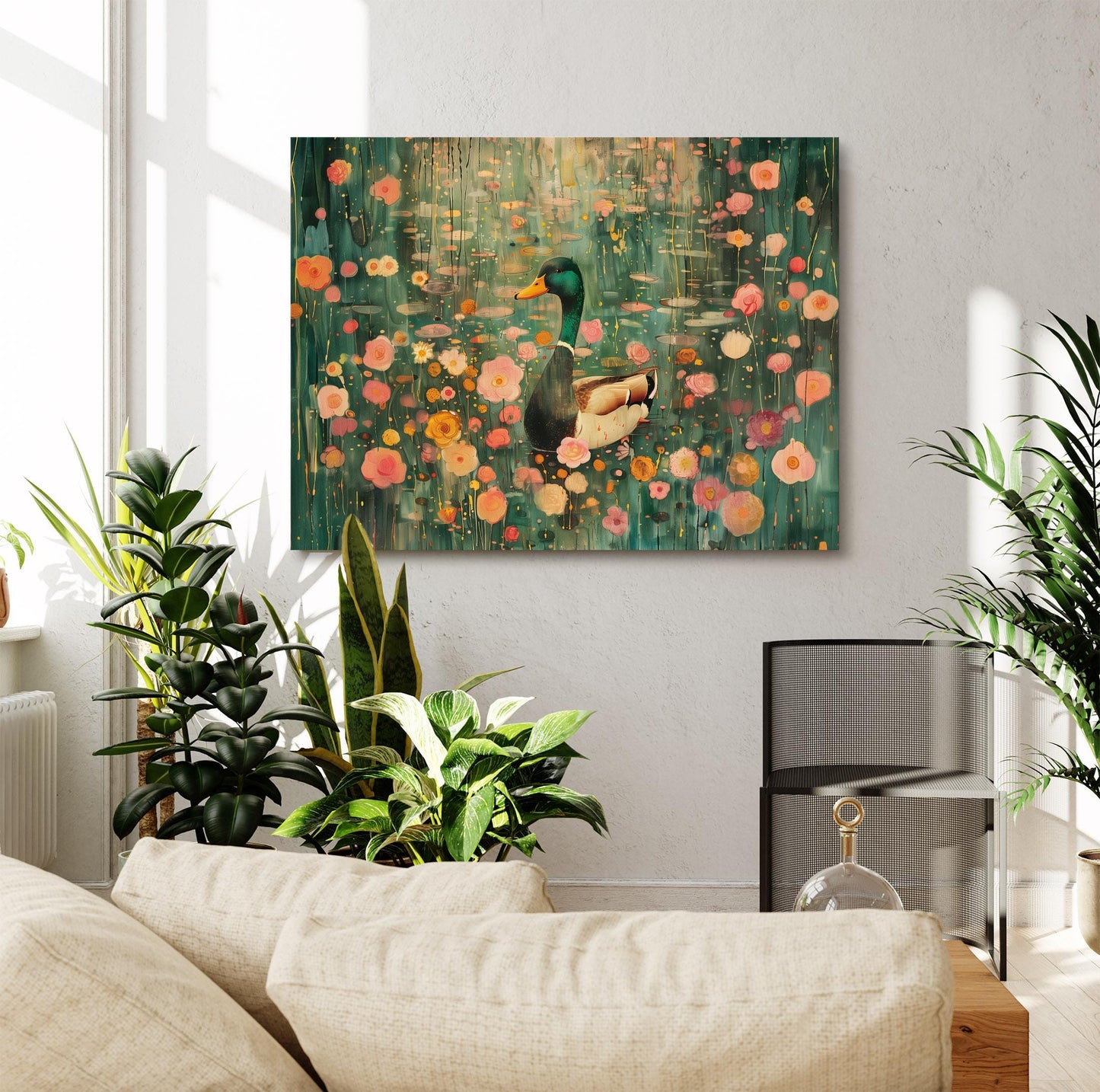 Gustav Klimt Mallard Duck Canvas, Gustav Klimt Exhibition Print, Gustav Klimt Print, Floral Poster, Flower Lake Art, Botanical Wall Art