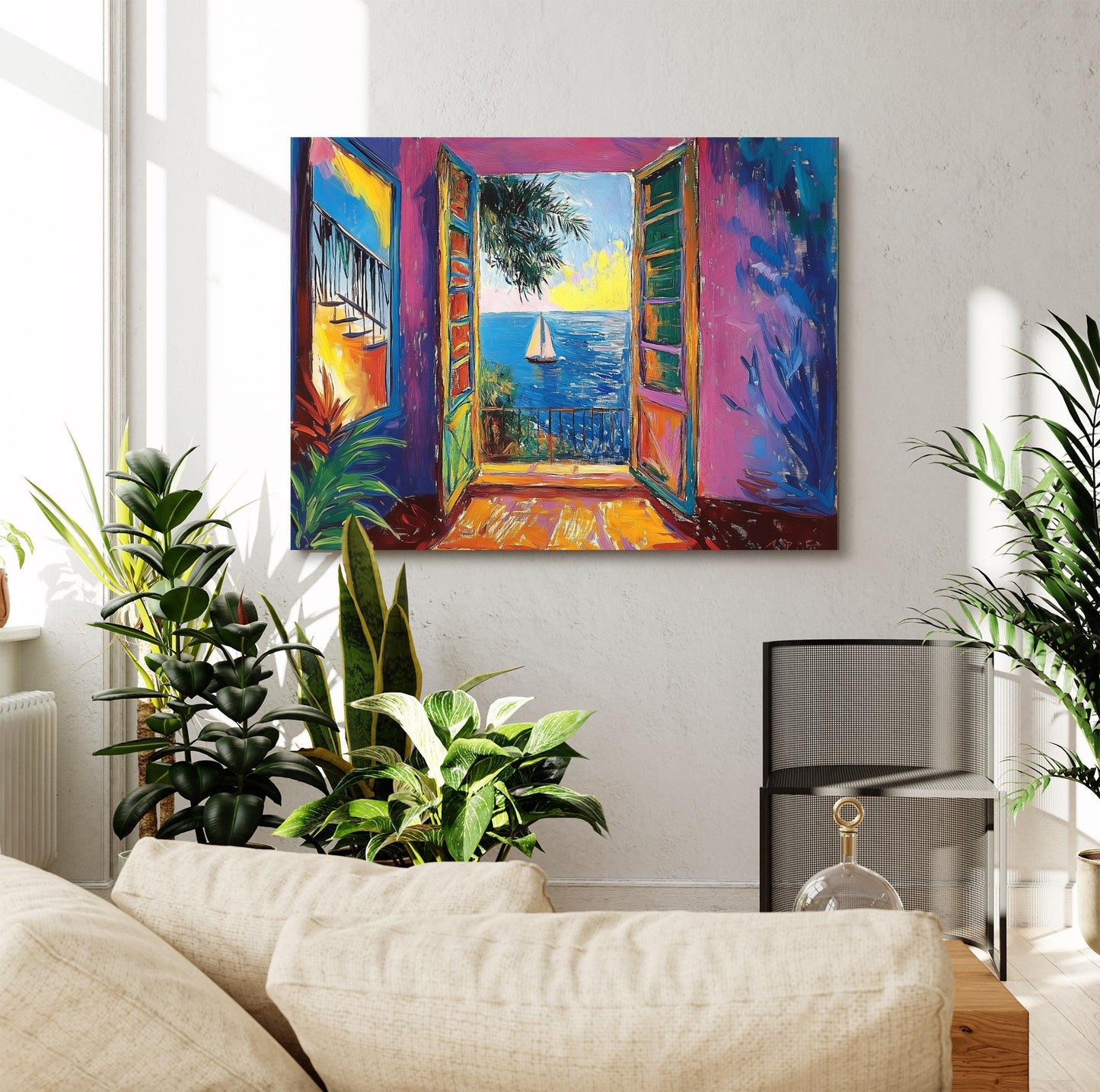 Open Window Henri Matisse Canvas, Henri Matisse Fauvism Painting, Modern Exhibition Print, Tropical Palm Terrace Overlooking Ocean Boat
