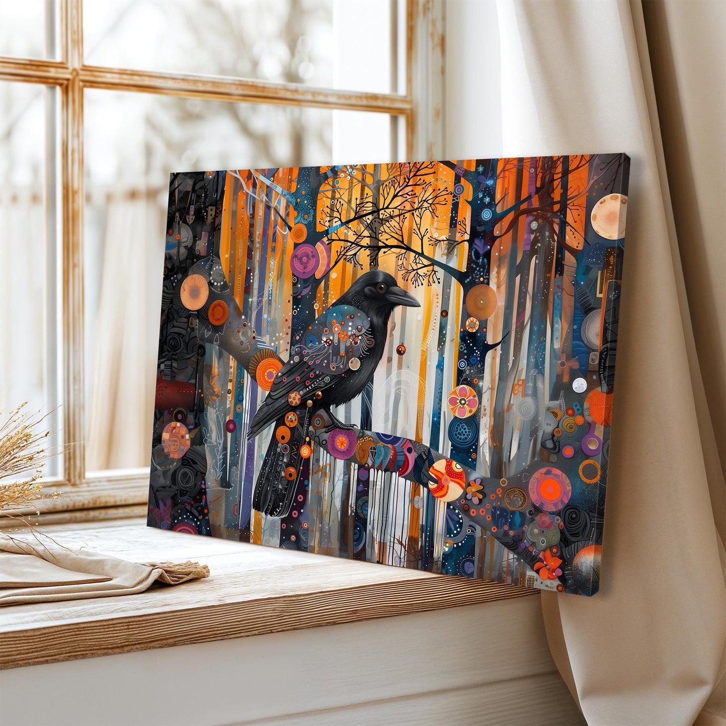 Gustav Klimt Crow Canvas Wall Art, Gustav Klimt Exhibition Print, Gustav Klimt Print, Floral Art, Gustav Klimt Painting, Vintage Wall Art