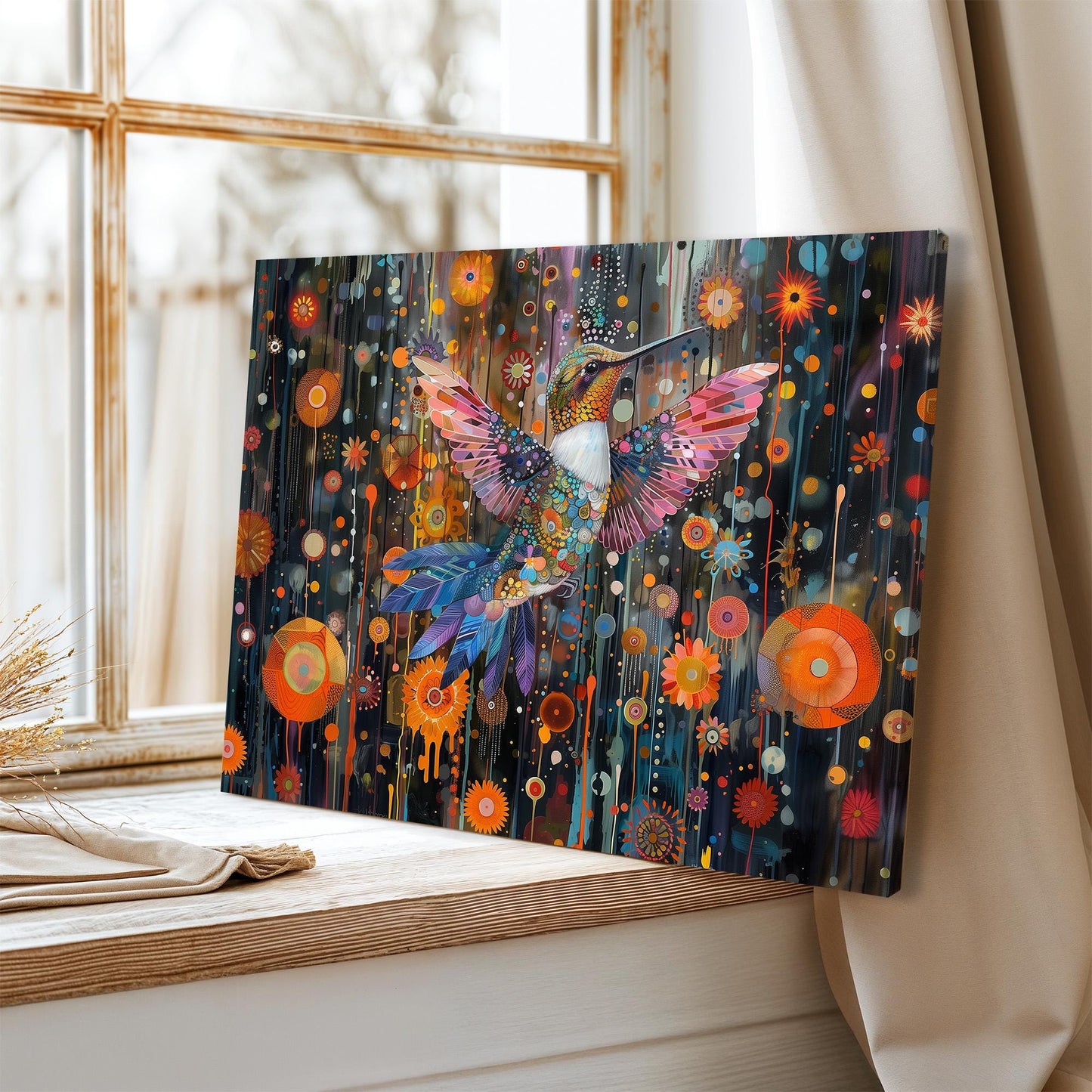 Gustav Klimt Hummingbird Canvas, Gustav Klimt Exhibition Print, Gustav Klimt Print, Vintage Poster, Night Garden Art, Botanical Wall Art