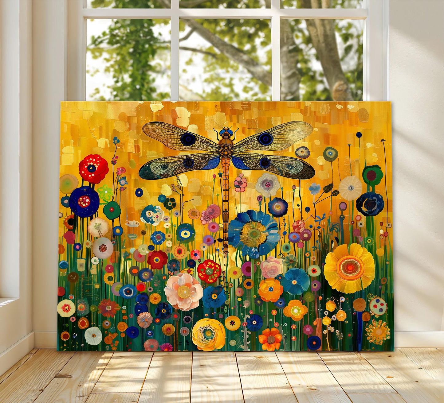 Gustav Klimt Dragonfly Canvas, Gustav Klimt Exhibition Print, Gustav Klimt Print, Floral Poster, Flower Garden Art, Botanical Wall Art