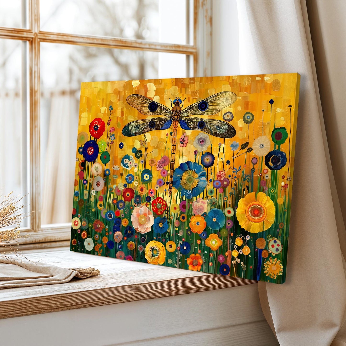 Gustav Klimt Dragonfly Canvas, Gustav Klimt Exhibition Print, Gustav Klimt Print, Floral Poster, Flower Garden Art, Botanical Wall Art
