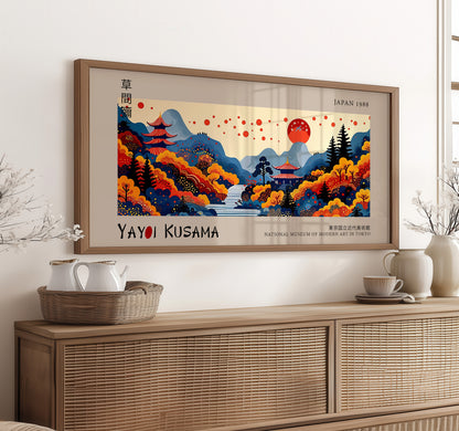 Vintage Japanese Panoramic Print, Japanese Artwork, Exhibition Gallery Wall Art, Japanese Landscape, Colourful Art, Red Pagoda