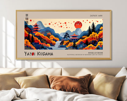 Vintage Japanese Panoramic Print, Japanese Artwork, Exhibition Gallery Wall Art, Japanese Landscape, Colourful Art, Red Pagoda