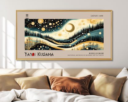 Yayoi Kusama Japanese Art Print - Modern Japandi Wall Art - Abstract Moon & Stars Poster, Zen Nature Decor, Museum Exhibition Print