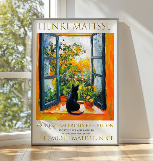 Open Window Henri Matisse Print, Henri Matisse Cat Poster, French Exhibition, Garden View Wall Art Picture