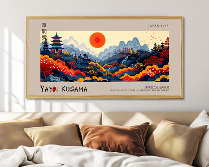 Panoramic Japanese Print - Modern Japanese Art - Red Sun Japan Landscape, Museum Exhibition Print, Zen Wall Decor