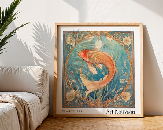 Art Nouveau Print – Vintage French Wall Art - Classic Art Decor - Gallery Wall Print - Koi Karp Print