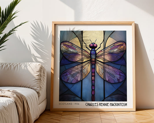 Charles Rennie Mackintosh Stained Glass Dragonfly Print – Art Nouveau Wall Art - Art Deco Decor - Inspired Poster Print