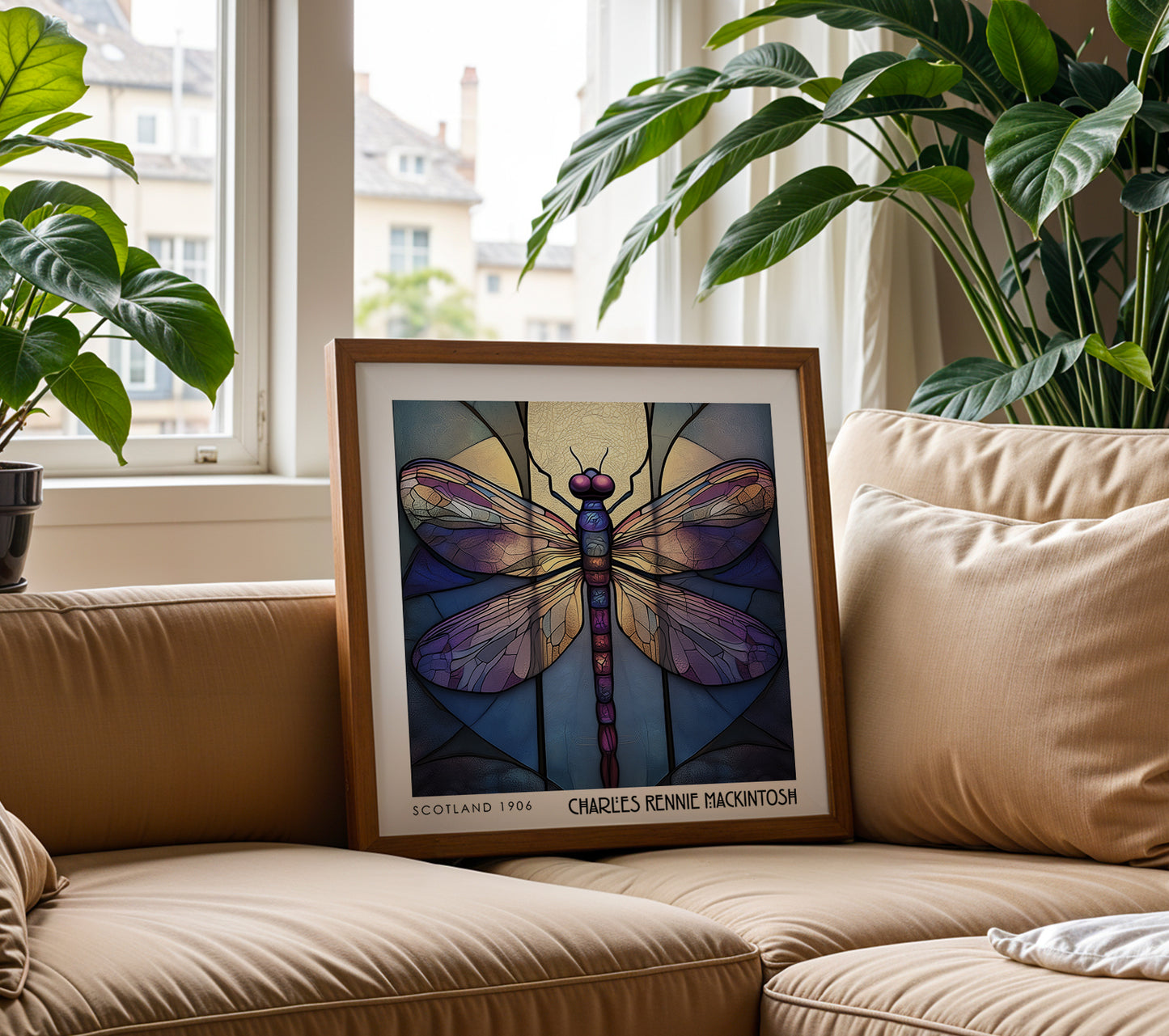 Charles Rennie Mackintosh Stained Glass Dragonfly Print – Art Nouveau Wall Art - Art Deco Decor - Inspired Poster Print