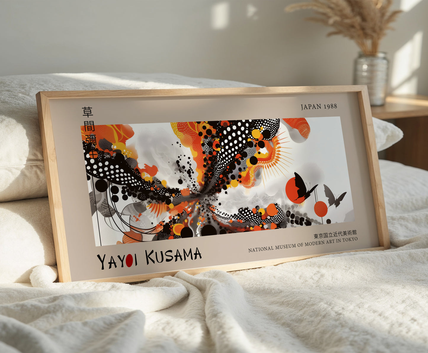 Yayoi Kusama Panoramic Art Print - Modern Abstract Wall Decor, Japanese Wall Art, Black And Orange Polka Dot Poster, Museum Quality Artwork