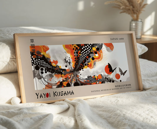 Yayoi Kusama Panoramic Art Print - Modern Abstract Wall Decor, Japanese Wall Art, Black And Orange Polka Dot Poster, Museum Quality Artwork