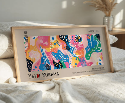 Yayoi Kusama Panoramic Art Print - Colourful Abstract Wall Decor, Japanese Wall Art, Modern Polka Dot Poste, Museum Quality Artwork