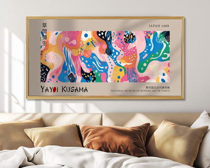 Yayoi Kusama Panoramic Art Print - Colourful Abstract Wall Decor, Japanese Wall Art, Modern Polka Dot Poste, Museum Quality Artwork