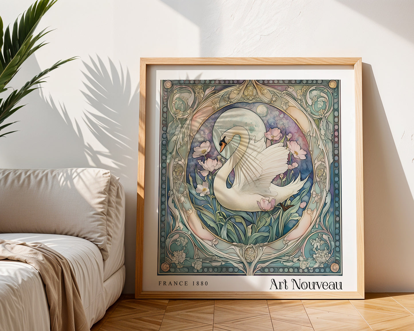 Art Nouveau Print – Vintage French Wall Art - Classic Art Decor - Gallery Wall Print - Floral Swan Print