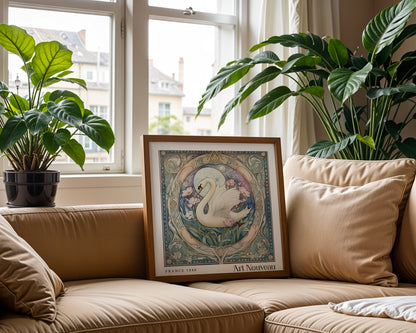 Art Nouveau Print – Vintage French Wall Art - Classic Art Decor - Gallery Wall Print - Floral Swan Print