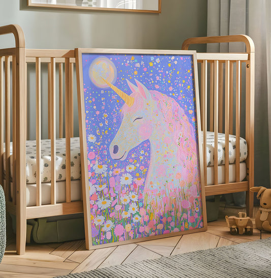 Unicorn Nursery Print - Whimsical Wall Art - Pastel Unicorn Poster - Girl’s Room Decor - Boho Print - Floral Artwork - Kids Bedroom Art