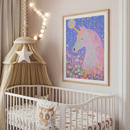Unicorn Nursery Print - Whimsical Wall Art - Pastel Unicorn Poster - Girl’s Room Decor - Boho Print - Floral Artwork - Kids Bedroom Art