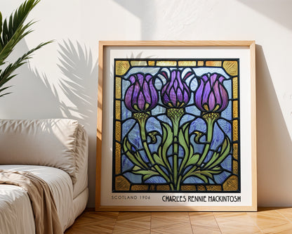 Charles Rennie Mackintosh Stained Glass Thistle Print – Art Nouveau Wall Art - Art Deco Decor - Inspired Poster Print
