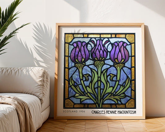 Charles Rennie Mackintosh Stained Glass Thistle Print – Art Nouveau Wall Art - Art Deco Decor - Inspired Poster Print