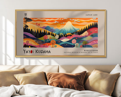 Japanese Panoramic Print, Yayoi Kusama Exhibition Poster, Yayoi Kusama Print, Japan Mountain Landscape, Asian Art, Abstract Wall Art, Japandi Decor