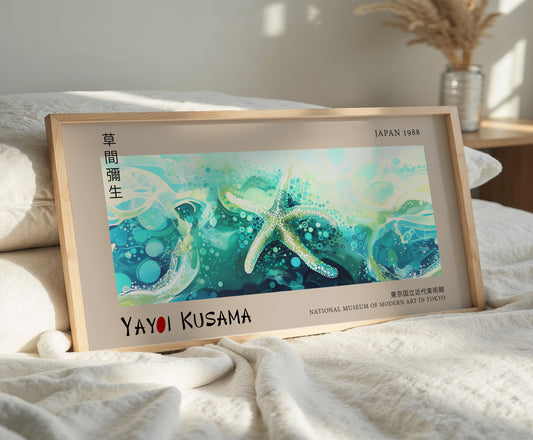 Yayoi Kusama Panoramic Print - Ocean Starfish Poster, Japanese Art, Modern Coastal Wall Art, Museum Quality Artwork